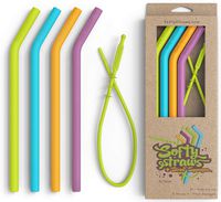 Silicone Straws - Big Size Reusable Drinking Straws with Curved Bend for Tumblers Made from BPA Free No-Rubber Silicon - Flexible, Collapsible, Chewy, Bendy, Safe for Kids/Toddlers