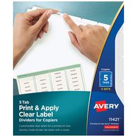 Avery 5-Tab Binder Dividers, Easy Peel Clear Labels for Copiers, Index Maker, White Tabs, 5 Sets (11421)