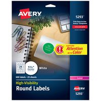 Avery High Visibility Round Labels with Sure Feed for Laser Printers, 1-2/3", 600 Labels (5293)
