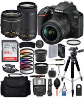 Nikon D3500 DSLR Camera with 18-55mm Lens, Nikon AF-P 70-300mm Lens and 18PC Accessory Bundle - Includes SanDisk Ultra 64GB SDHC Memory Card + Digital Slave Flash + 57" Tripod + More