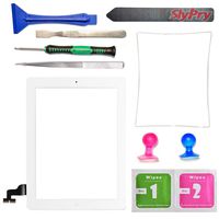 Prokit Adhesive New White iPad 2 Digitizer Touch Screen Front Glass Assembly - Includes Home Button + Camera Holder + PreInstalled Adhesive with SlyPry Tools kit (White)