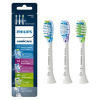Genuine Philips Sonicare toothbrush head : C3 Premium Plaque Control, G3 Premium Gum Care & W3 Premium White, HX9073/65, 3 pk, White