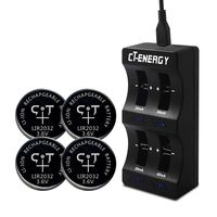 CT-ENERGY Lithium Ion 2032 Battery Charger for Coin Cell Rechargeable Batteries LIR2032 4pcs Replace CR2032 Battery