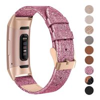 SWEES Leather Bands Compatible for Charge 3 & Charge 3 SE Fitness Tracker, Genuine Leather Band Strap Wristband Replacement for Women Men Small Large, Black, Rose Gold, Beige, Brown, Grey, Tan