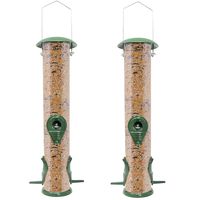 GrayBunny GB-6847E Classic Metal Tube Feeder, 2-Pack, Premium Metal Outdoor Birdfeeder With Steel Perches & Steel Hanger, Solid Hard Tube, Chew-Proof & Lasts A Lifetime, Weatherproof & Water Resistant