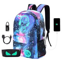 Galaxy Backpack, Anime Luminous Backpack Lightweight Laptop Backpack Fashion School Bags Daypack with USB Charging Port, Pen Case and Lock for Teens Girls Boys