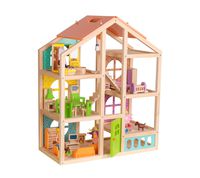 Abigail Dollhouse with 40 pcs furniture set, 4 Dolls, and Pet dog - Wooden Doll house