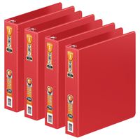 Wilson Jones Heavy Duty Round Ring Binder with Extra Durable Hinge, 1.5", Red, 4-Pack (W70364-34-1797)