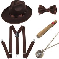 BABEYOND 1920s Mens Gatsby Gangster Costume Accessories Set Manhattan Fedora Hat Suspenders (Set-9)