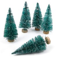 Goldenlight 10Pcs Artificial Mini Christmas Trees Mini Pine Tree Sisal Trees Miniature with Snow Wood Base Ornaments for Christmas Table Top Decor Winter Crafts (Blue, 10Pcs - Height 6.5cm)