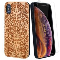 Aztec Mayan Calendar Wood Phone Case Compatible with iPhone 6,6s,7,8 Includes Strong 9H Protective Screen Protector