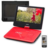 UEME Portable DVD Player with 9 inches Swivel Screen, Remote Control, Rechargeable Battery, AC Adapter Car Charger, Mobile DVD Player (Red)