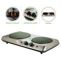 Ovente Electric Glass Infrared Burner 7 Inch Double Hot Plate with Temperature Control, 1000 Watts, Fire Resistant Metal Housing, Indicator Light, Compact and Portable, Silver (BGI102S)