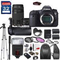 Canon EOS 6D DSLR Camera with Canon EF 50mm f/1.8 STM Lens & Canon EF 75-300mm f/4-5.6 III Lens, TTL Flash, Tripod, Mono-Pod, Battery Grip + Professional Accessory Bundle