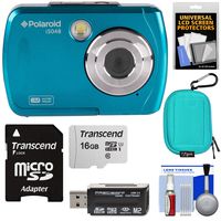 Polaroid iS048 Waterproof Digital Camera (Teal) with 16GB Card + Case + Reader + Kit