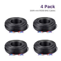 Loocam 4 Pack 300ft (90m) Mini RG59 Cable, BNC Video Male DC Power Jack Male/Female Coxial Cable Cord for CCTV Security Surveillance AHD/TVI/CVI/Analog Camera