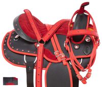 Acerugs Beautiful Western Pleasure Trail Barrel Racing Show Horse Saddle Free TACK Set PAD Silver Crystals (Red, 18)