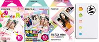 Fujifilm Instax Mini Macron,Stained Glass and Candy pop Pack of 3 Camera Film & | Bonus Sticky Notes for Memo | Create Your Memories
