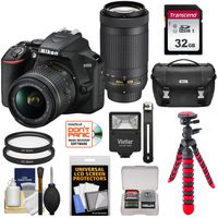 Nikon D3500 Digital SLR Camera & 18-55mm VR & 70-300mm DX AF-P Lenses with 32GB Card + Case + Flash + Tripod + Kit