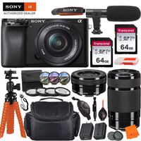 Sony Alpha a6100 Mirrorless Digital Camera with 16-50mm & 55-210mm Lens & Pro Accessory Bundle incl. 2X 64GB Transcend Memory Card, Gadget Bag, UV-CPL-FLD Filters and Macro Kits and More