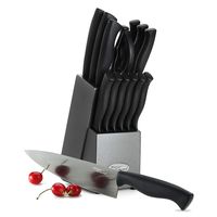 Marco Almond KYA29 Black Titanium Knife Set, Kitchen Cutlery Knives Set with Wooden Block, Black Titanium Coating, Chef Quality, Safety Perfect For Home & Pro Use, Best Gift, 14 Pieces Graphite Block