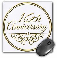 3dRose 8 x 8 x 0.25 Inches 16th Anniversary Gift Gold Text for Celebrating Wedding Anniversaries Mouse Pad (mp_154458_1)