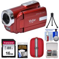 Vivitar DVR-508 HD Digital Video Camera Camcorder (Red) with 16GB Card + Case + Tripod + Kit