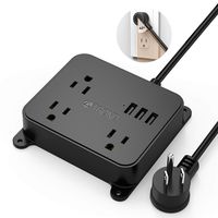 Power Strip with USB, TROND Wall Mountable Outlet Extender with 3 USB Ports, 3 Widely Spaced Outlets, Flat Plug, 4.5ft Extension Cord, for Cruise Ship Hotel Nightstand Office, Black