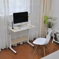 Adjustable Lap Table Portable Laptop Computer Stand Desk Cart - 23.6" Mobile Stand up Desk Tray Side Table with Wheels - for Bed Sofa Reading Eating Hospital Nursing White Laptop Riser
