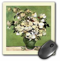3dRose LLC 8 x 8 x 0.25 Inches Mouse Pad, Green N Ivory Framed Van Goghs Vase of Roses Painting (mp_47910_1)