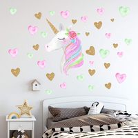 Unicorn Wall Decals,Unicorn Wall Sticker Decor with Heart Flower Birthday Christmas Gifts for Boys Girls Kids Bedroom Decor Nursery Room Home Decor (A-Unicorn)