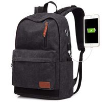 Canvas Laptop Backpack, Waterproof School Backpack With USB Charging Port For Men Women, Vintage Anti-theft Travel Daypack College Student Rucksack Fits up to 15.6 inch Computer (Black)