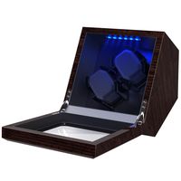 High End Double Watch Winder for Rolex with Soft Flexible Watch Pillows, Blue Led Light, Open and Shut Down Featured, Pine Bark Pattern, Two Extra Over Size Watch Pillows Included