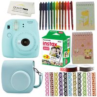 Fujifilm Instax Mini 9 Camera Bundle. Mini 9 Instant Camera + Case + Fujifilm Instax Mini 9 Films (20)+ 10 Colored Pens +2 Mini Photo Albums +13 Rolls Decorative Ribbons (Ice Blue)