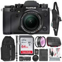 Fujifilm X-T3 4K Mirrorless Digital Camera (Black) & 18-55mm Lens Kit with 64GB & Tripod/Monopod Deluxe Accessory Bundle