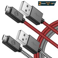 PS4 Controller Long Charger Cable - 2 Pack 10FT Nylon Braided Micro USB Charging Play Cord Data Sync Wire with Flush Fit Connector for Playstation 4, Dualshock 4 Accessories (Black and Red)