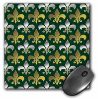 3dRose LLC 8 x 8 x 0.25 Inches Mouse Pad, Gold and Silver Colored Fleur De Lis Pattern Emerald Green Background (mp_171859_1)