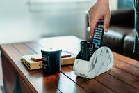 Homeze Remote Control Holder, Organizer, Caddy TV, Smart TV, Makeup Brush, DVD, Mobile, Stationary Makeup Brush Living Room, Lounge Home Kitchen Organiser Container with Gift Box - Marble White