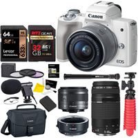 Canon EOS M50 Mirrorless Digital Camera (White) with EF 75-300mm III Lens, U3 Memory Card Bundle