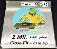50 2mil Close Fit + Seal Up Outer Sleeves for 7" 45rpm Vinyl Records 7 3/8" 7.375 Seven Inch 45s Clear Plastic (+1 Free dj Magnet)