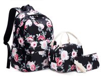 Leaper Fashion Floral Laptop Backpack Girls Daypack Lunch Bag Pencil Bag Black