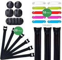 Cable Organizer Kit 38 Pcs, The Complete Cable Management System - 20 Black Cable Straps, 10 Cable Colorful Labels, 5 Adhesive Cable Holders and 3 Zip Up Black Wire Sleeves