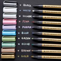 Premium Metallic Marker Pens Fine Tip, Ohuhu Set of 10 Glitter Paint Pen Window Marker for DIY Card Making, Coloring Books, Scrapbook Photo Album, Rock Art, Glass Valentine's Day Back to School Gifts