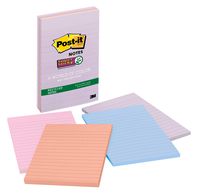 Post-it Recycled Super Sticky Notes, 2x Sticking Power, 4 in x 6 in, Bali Collection, Lined, 4 Pads/Pack, 45 Sheets/Pad (4621-SSNRP)