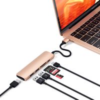 Satechi Slim Aluminum Type-C Multi-Port Adapter V2 with USB-C PD, 4K HDMI (30Hz), Micro/SD Card Readers, USB 3.0 - Compatible with 2019/2018 MacBook Pro, 2018 MacBook Air, 2018 iPad Pro (Gold)