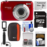 Polaroid i20X29 Digital Camera (Red) with 16GB Card + Case + Selfi Stick + Kit