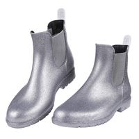 Women's Ankel Rain Boots Waterproof Slip On Chelsea Booties Dark Glitter Silver DS40