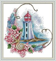 Maydear Full Range of Embroidery Starter Kits Stamped Cross Stitch Kits Beginners for DIY Embroidery (Multiple Pattern Designs)-Starfish Lighthouse