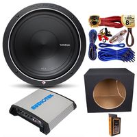 (1) Rockford Fosgate P1S4-12 Prime SVC 4 Ohm 12" 500W Subwoofer with 1200W Mono Amplifier w/Bass Control + Amp Kit & Single Sealed Box