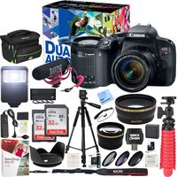 Canon EOS Rebel T7i DSLR Camera Deluxe Video Creator Kit with EF-S 18-55mm is STM Lens and 2 32GB SDHC Memory Cards + 58mm Wide Angle & Telephoto Lens Tripod Cleaning Kit Accessory Bundle